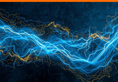 Blaue und orange Lichtwellen als Symbol für Strom anmelden und Strom abmelden